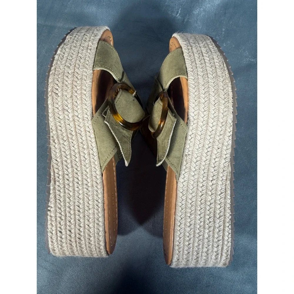 American Eagle Olive Sz‎ 10 Espadrille Platform Sandals Tortoise Buckle New